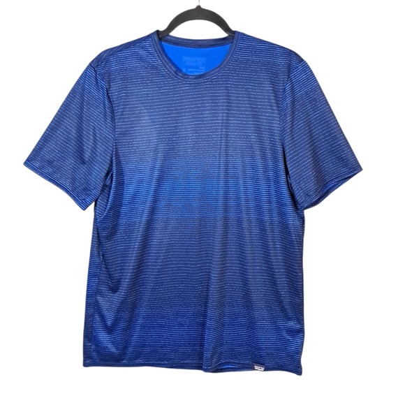 Patagonia Shirt‎ Mens Medium Blue Daily Capilene Baselayer Short Sleeve Striped - Picture 1 of 9